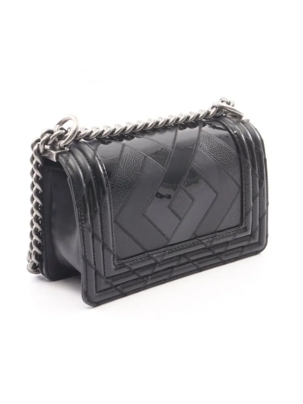 Chanel Shoulder Bag Boy Small Black Caviar Leather Chain Shawl